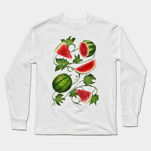 Watermelon and Vines Long Sleeve T-Shirt by catherold